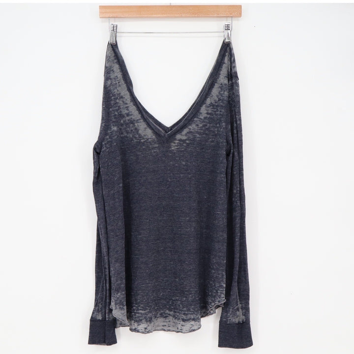 Chaser Tee Women's M Double V LS Shirttail Tee Avalon Grey New