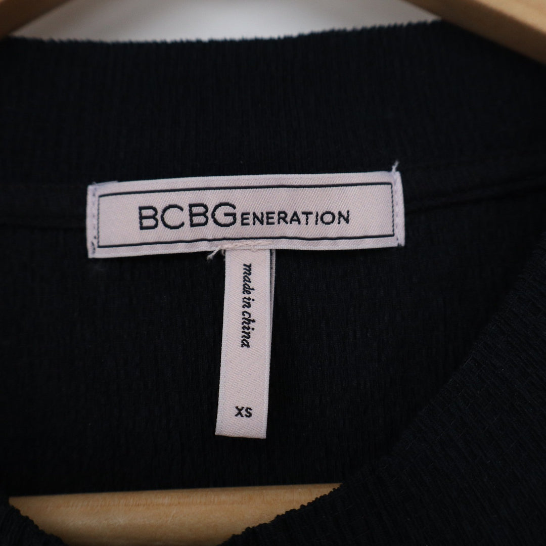 BCBGeneration Womens Black Ribbed Cutout Tie Front Short Sleeve Crop Top XS