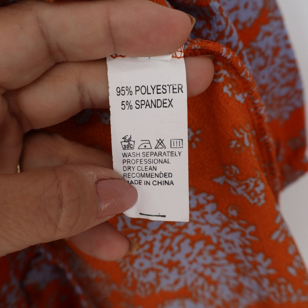 Unbranded Orange Blue Floral Long Sleeve Ruffle Romper V-Neck Size M