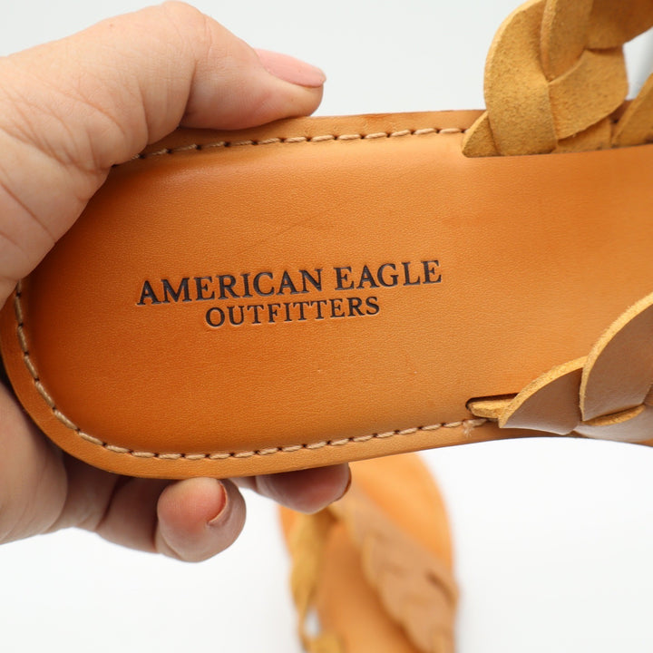 American Eagle Womens Tan Braided Toe Loop Flat Slide Sandals Size 10
