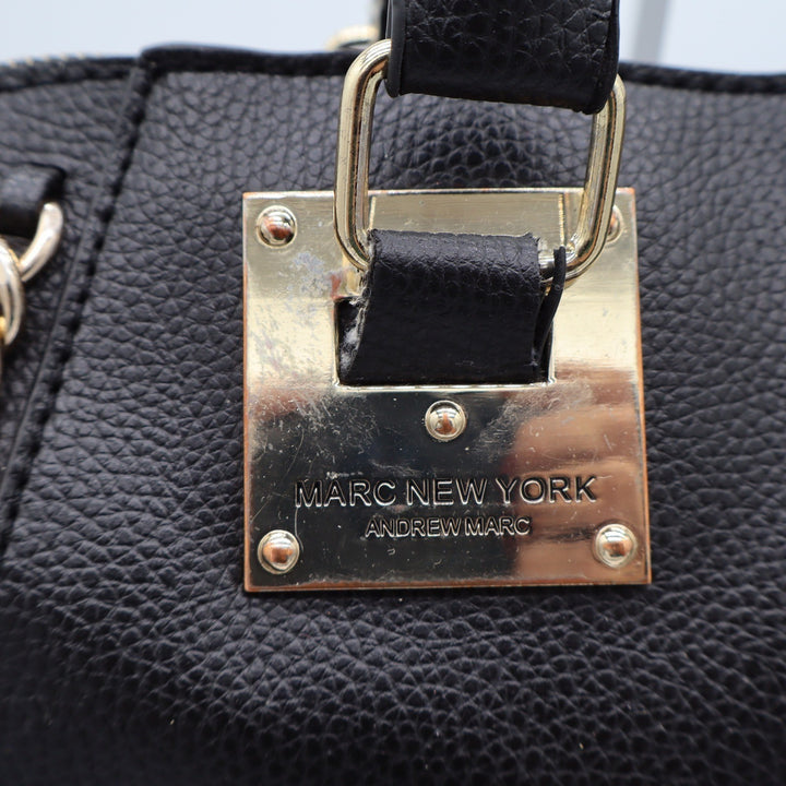 Marc New York Satchel Womens Large Black Pebbled Chain Accent Gold Hardware Fair