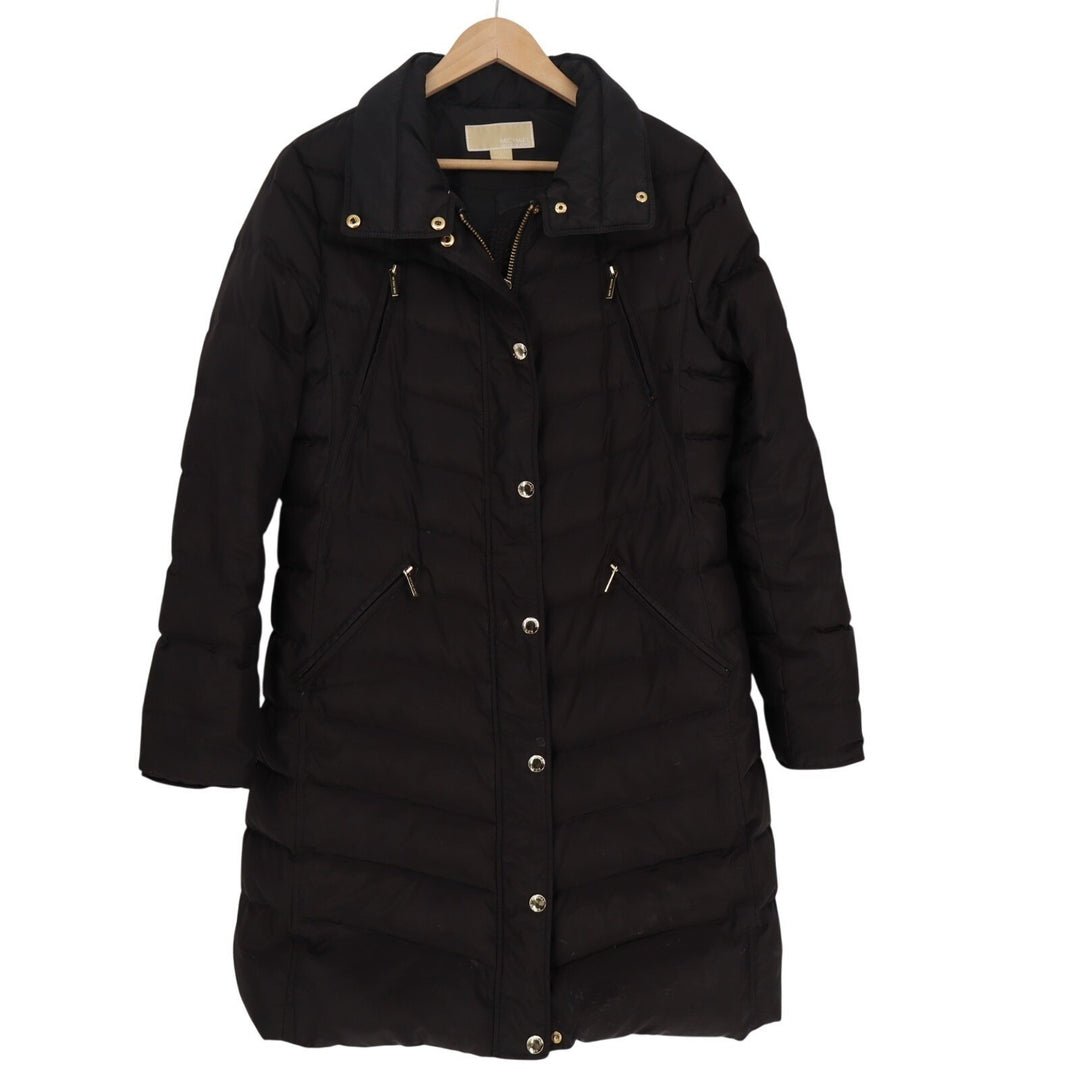 Michael Kors Puffer Jacket Womens M Black Full Zip Pockets Snap Up Long Sleeve