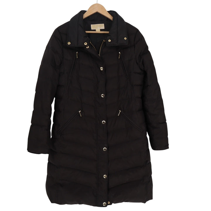 Michael Kors Puffer Jacket Womens M Black Full Zip Pockets Snap Up Long Sleeve