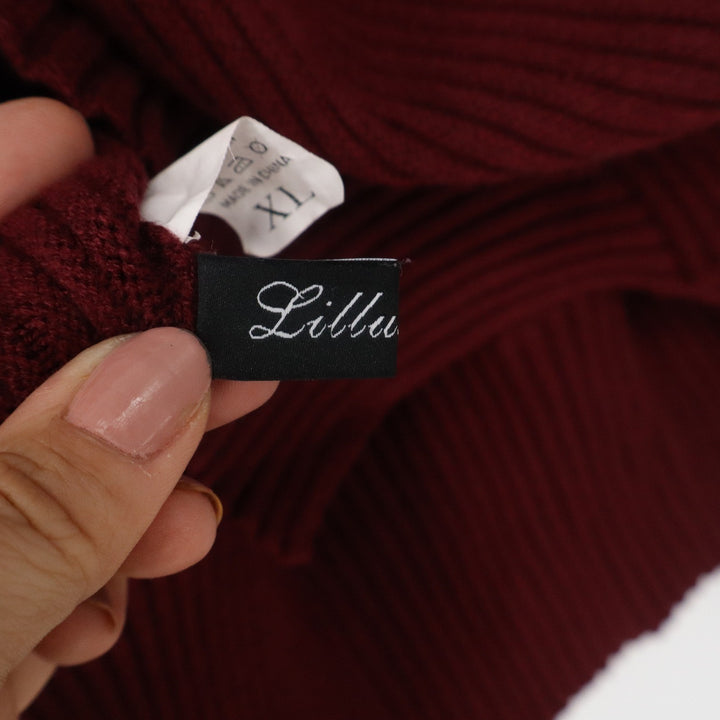 Lilluoxy Womens XL Burgundy Ribbed Turtleneck Oversized Knit Sweater LDC0085