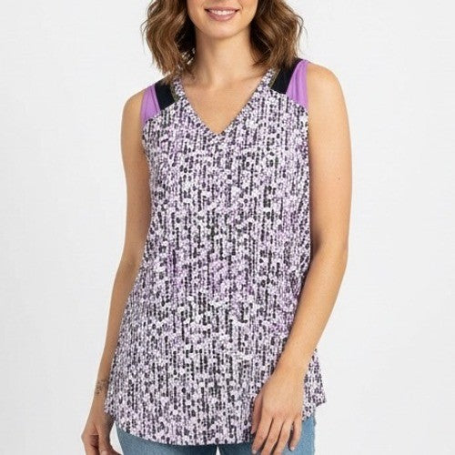 JOFit Womens Large Activewear Tank Top V Neck Abstract Print Purple Green