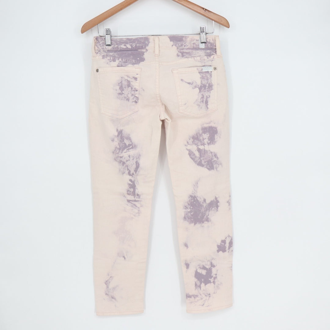 7 For All Mankind Roxanne Skinny Ankle Jeans Women 28 Beige Purple Tie Dye Denim