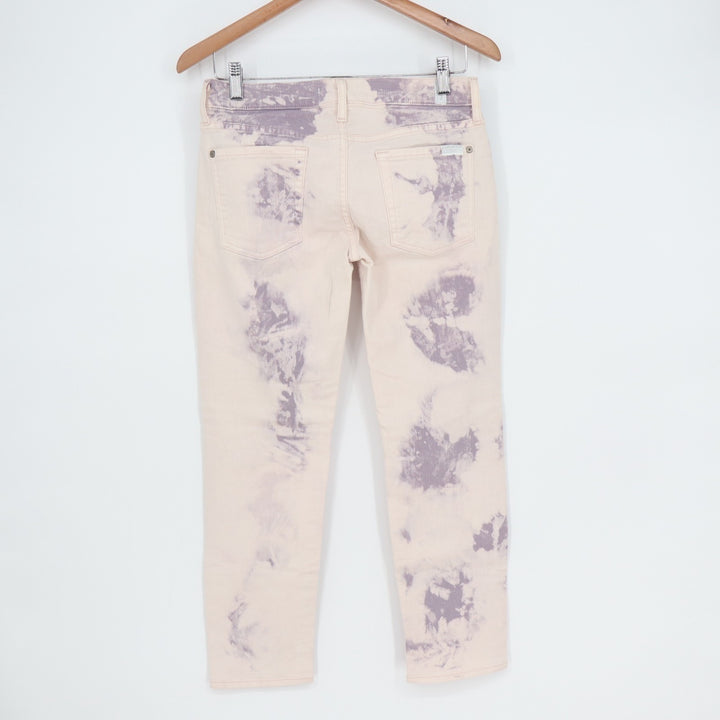 7 For All Mankind Roxanne Skinny Ankle Jeans Women 28 Beige Purple Tie Dye Denim