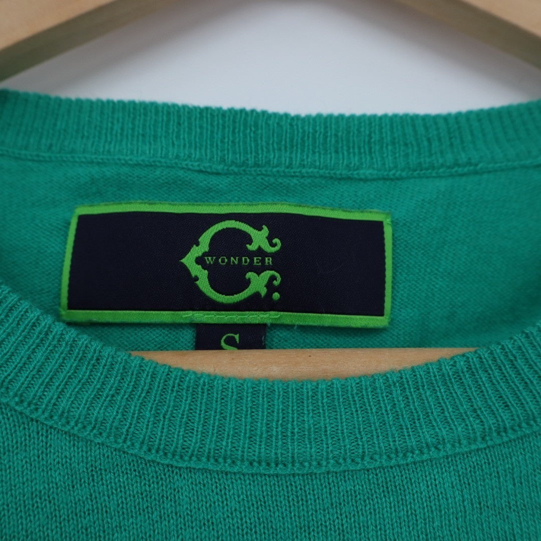 C. Wonder Sweater Womens Small Green Knit Cotton Angora 3/4 Sleeve Crew Neck
