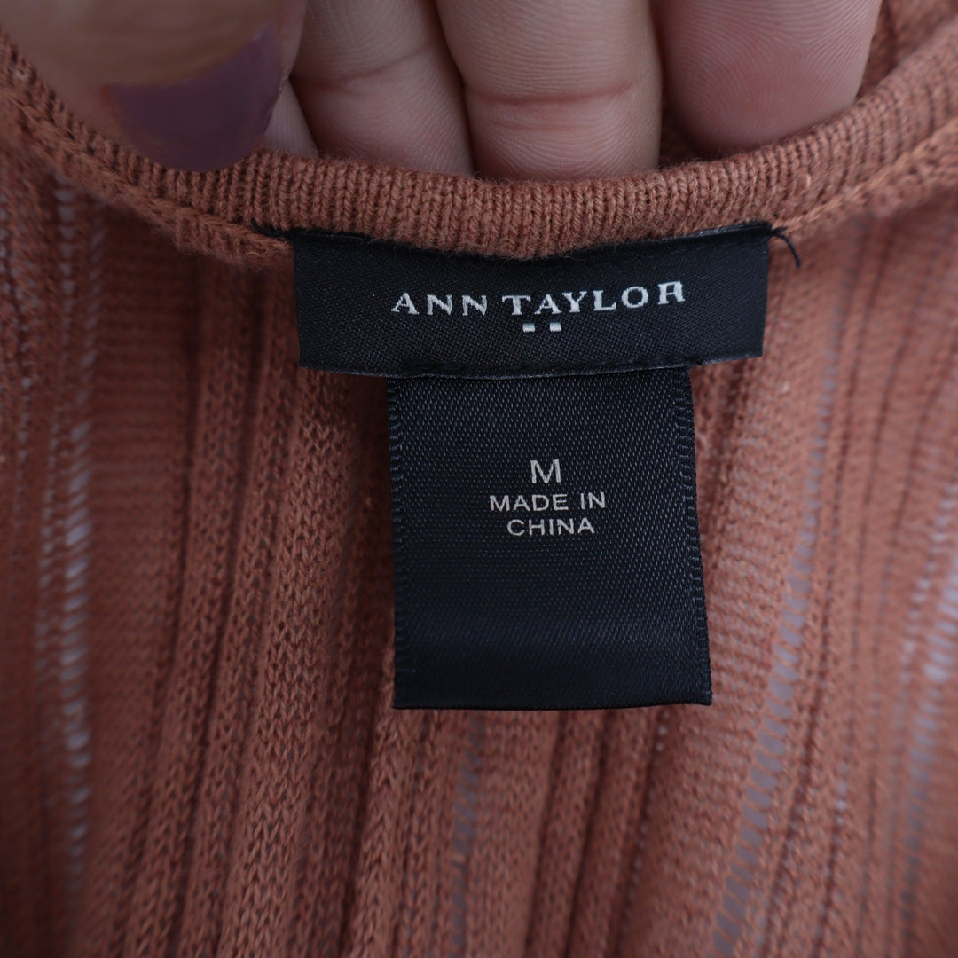 Ann Taylor Linen Cotton Ribbed Knit Tank Top Terracotta Rust Medium