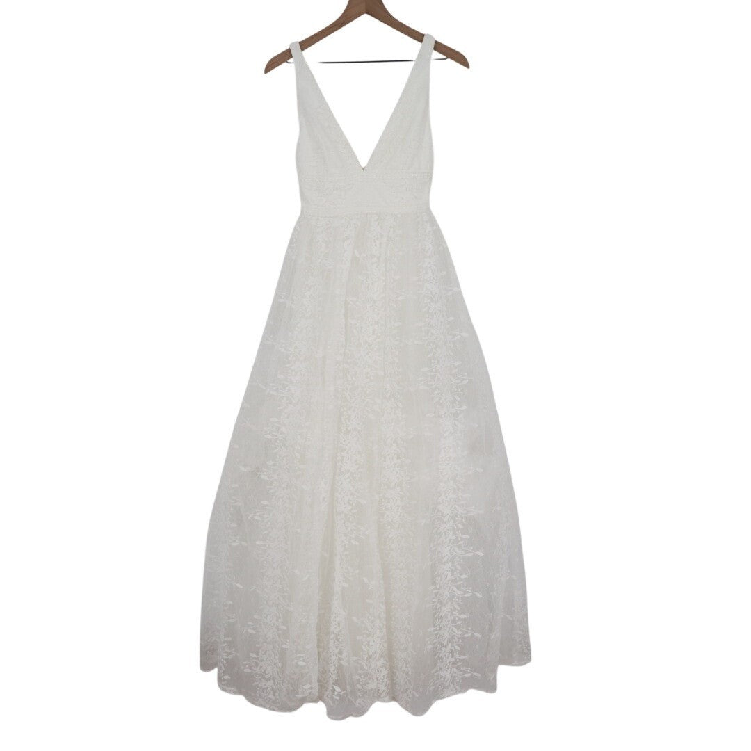 Lulus Sweetest Beloved Maxi Dress Womens XS White Mesh Embroidered Sleeveless