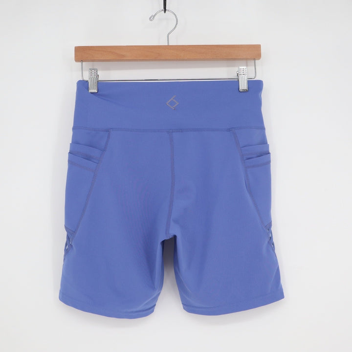 BSP Better Sports Performance Womens Blue Mesh Side Pocket Biker Shorts Size L