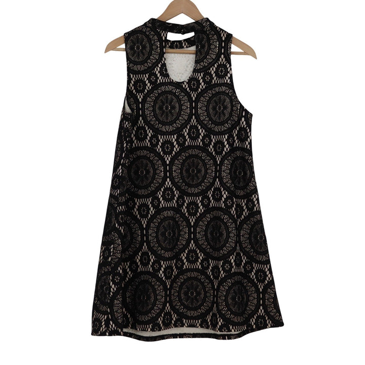Love Fire Black Medallion Lace High Neck Shift Dress Medium