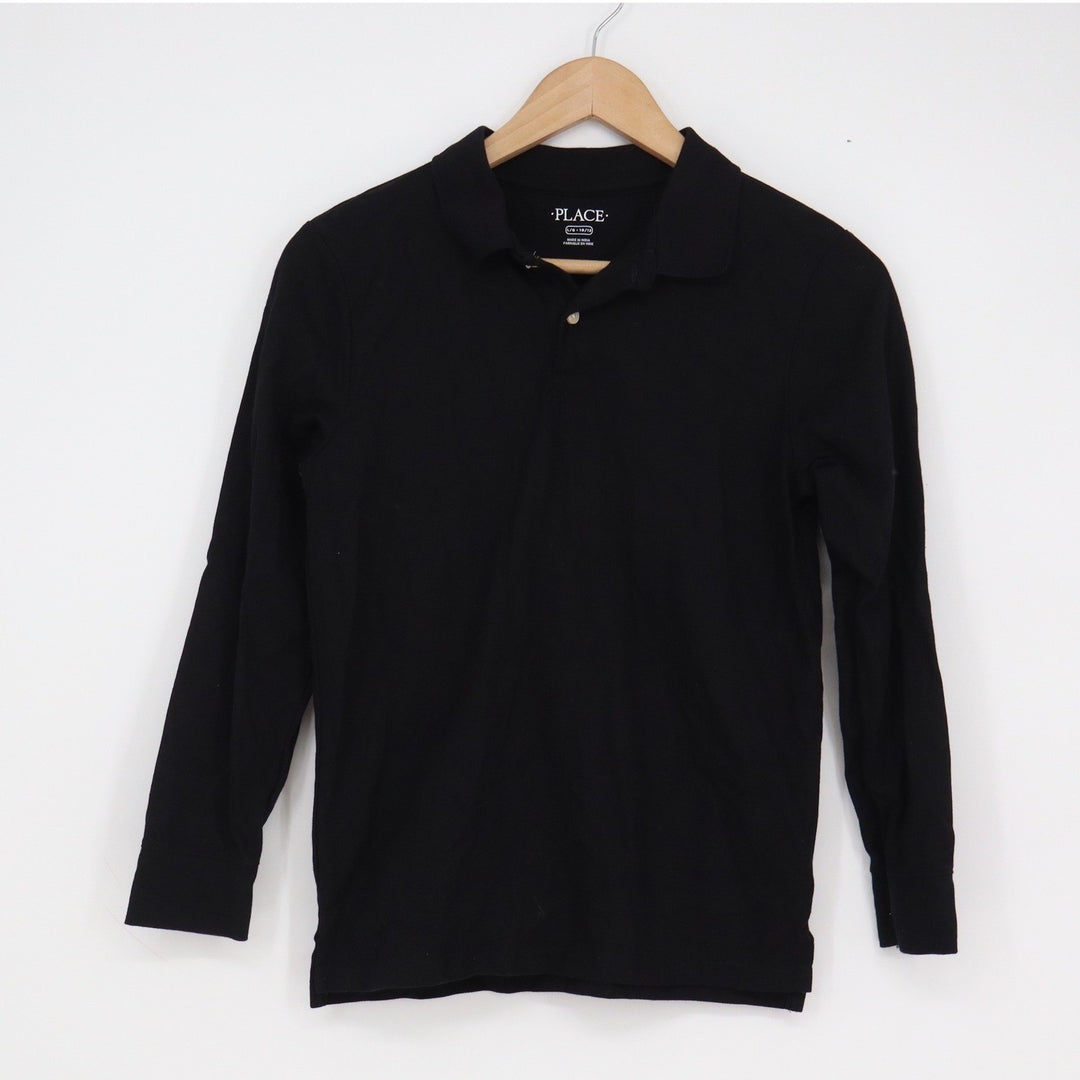 The Children's Place Boys Black Long Sleeve Polo Shirt Size L 10/12 Cotton