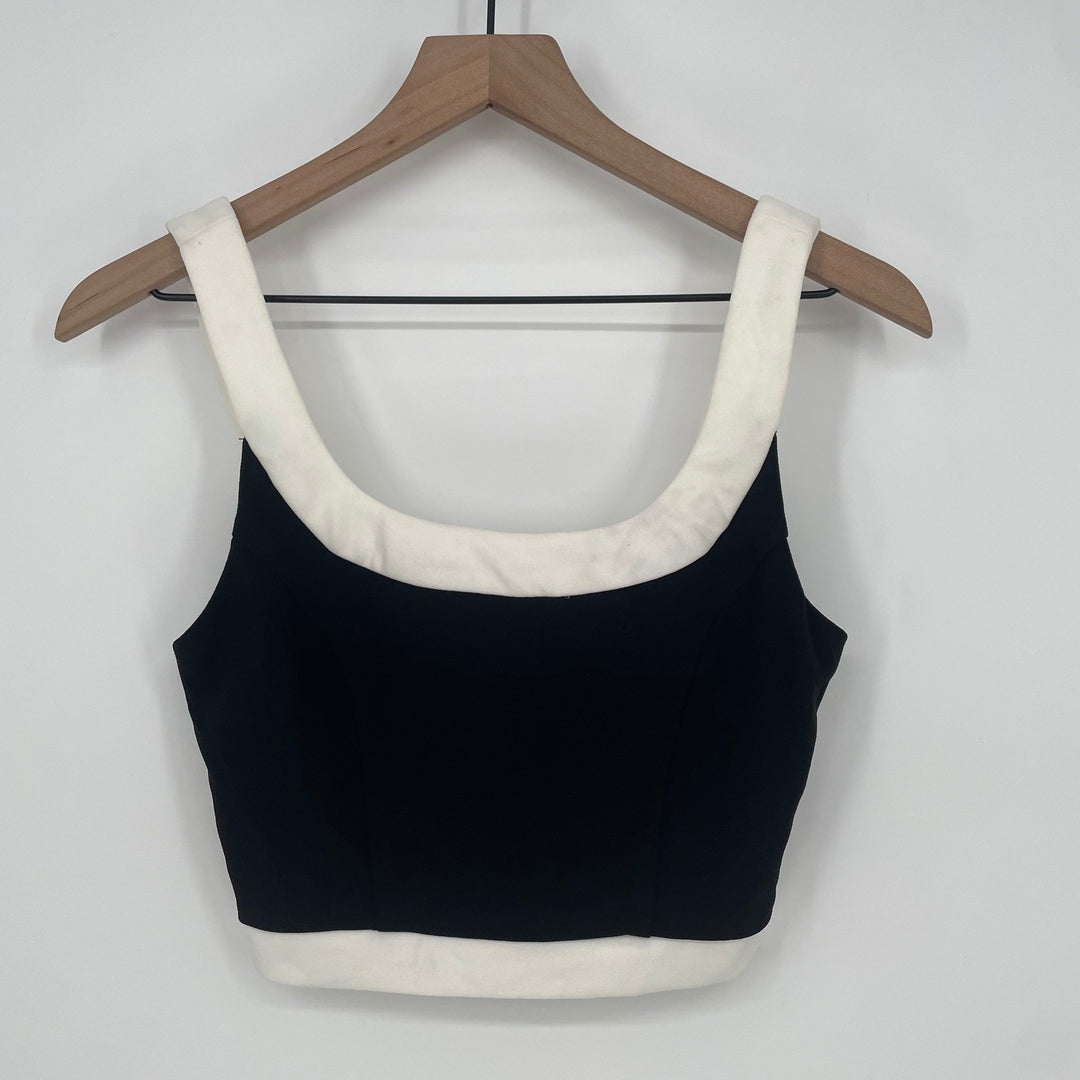 Lulus Black White Contrast Zipper Crop Top Tank XS