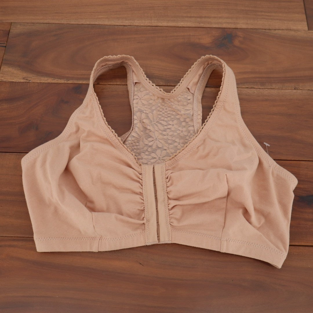 Glamorise Front-Closure Cotton T-Back Comfort Bra Womens 38DDF Nude Racerback