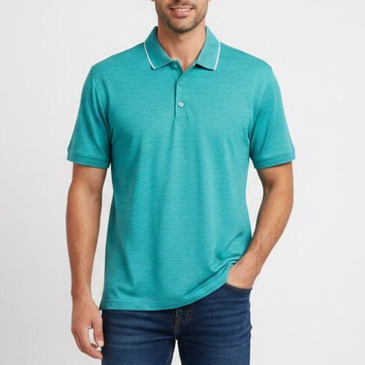 Walter Hagen Mens Birdseye Athletic Fit Polo Shirt Aqua Blue Heather Small