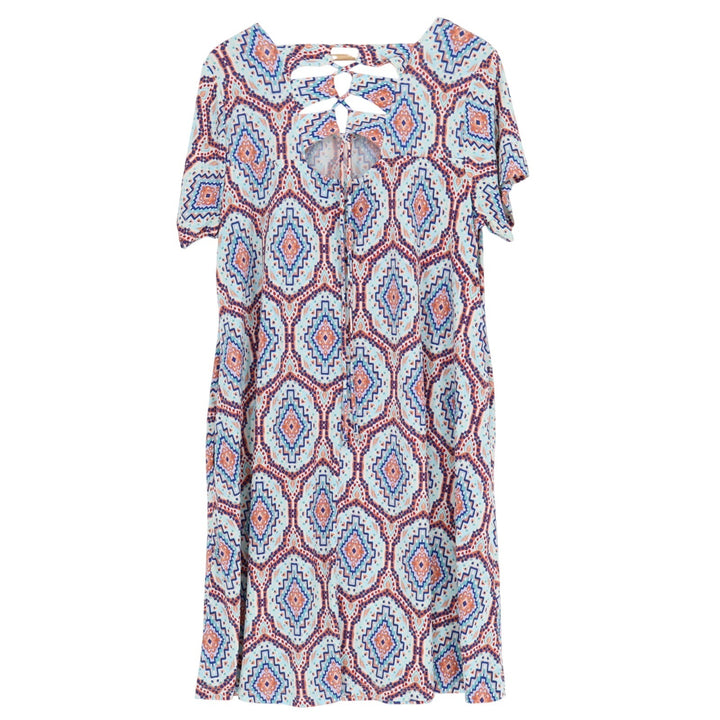 Nina Leonard Shift Dress Womens XL Multicolor Aztec Print Cutout Lace Up Back