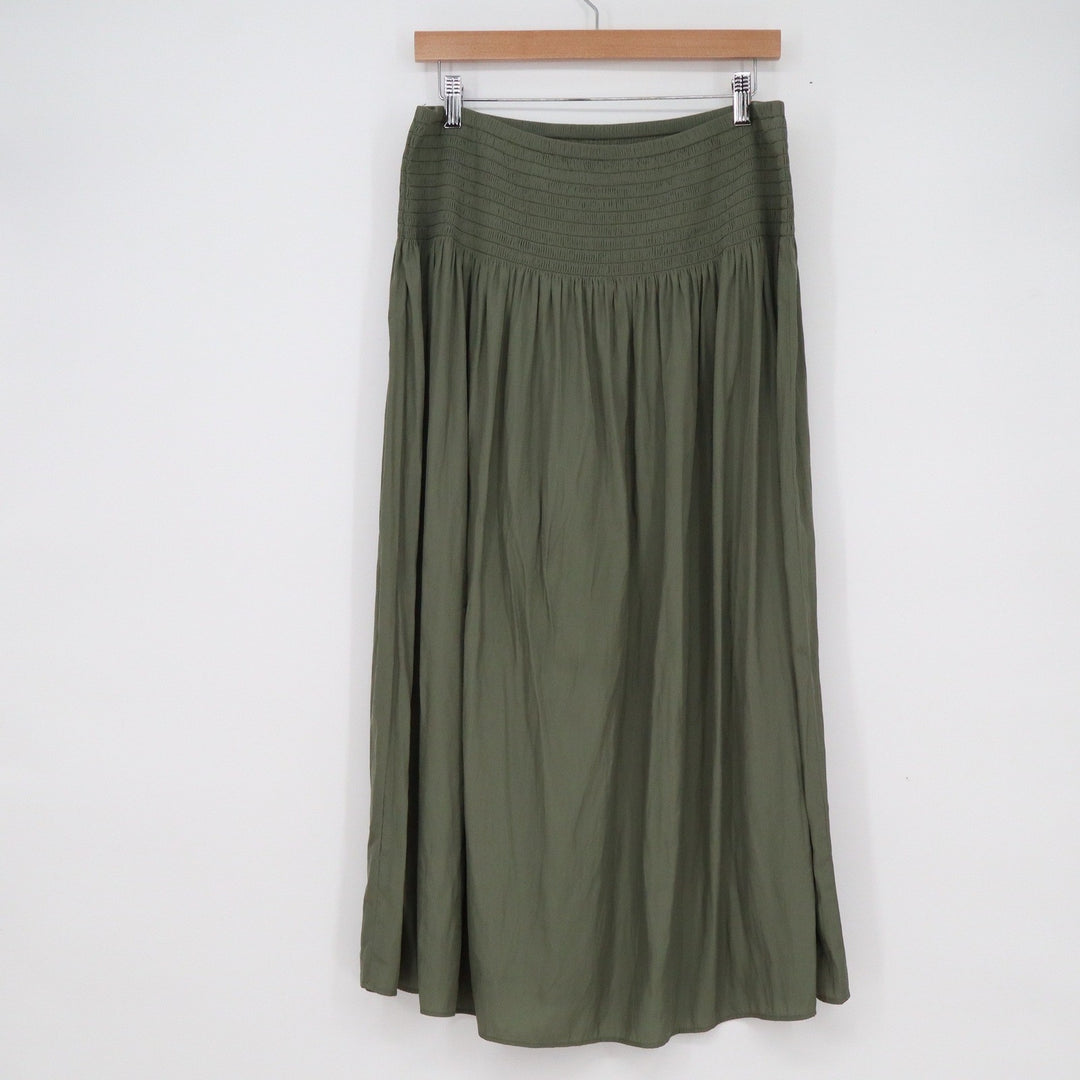 J. Jill Olive Green Smocked Waist Midi Skirt Womens Size Medium Relaxed Fit Boho