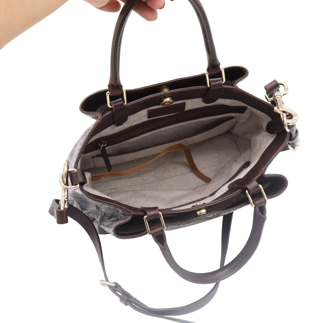 Dooney & Bourke Satchel Womens Large Snakeskin Embossed Gray Leather Excellent