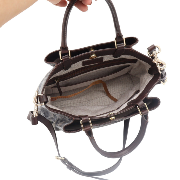 Dooney & Bourke Satchel Womens Large Snakeskin Embossed Gray Leather Excellent