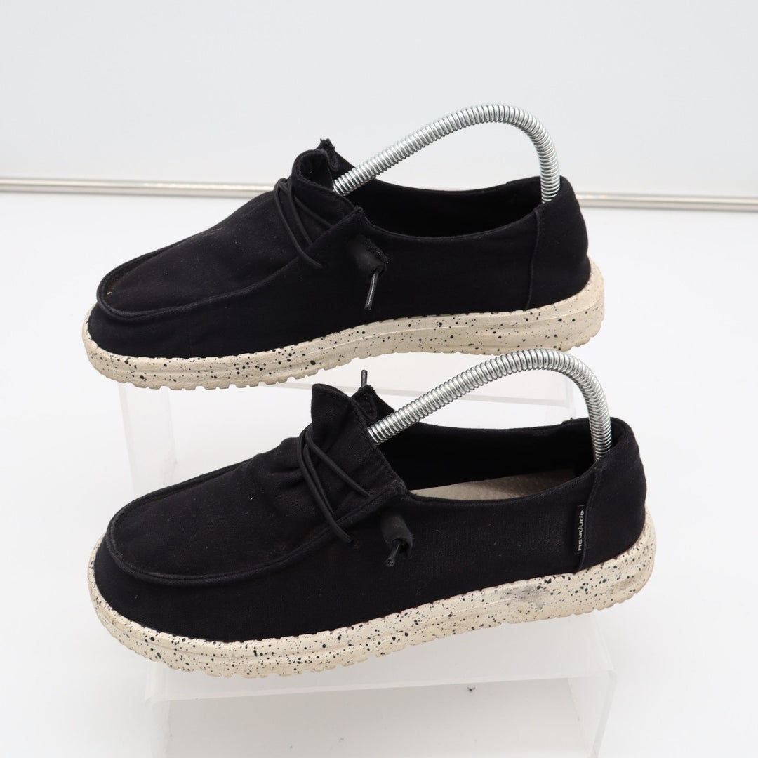 Hey Dude Wendy Womens US 7 Black White Moc Toe Slip On Casual Shoes