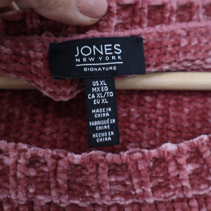 Jones New York Signature Pink Chenille Ribbed Crew Neck Sweater Womens XL
