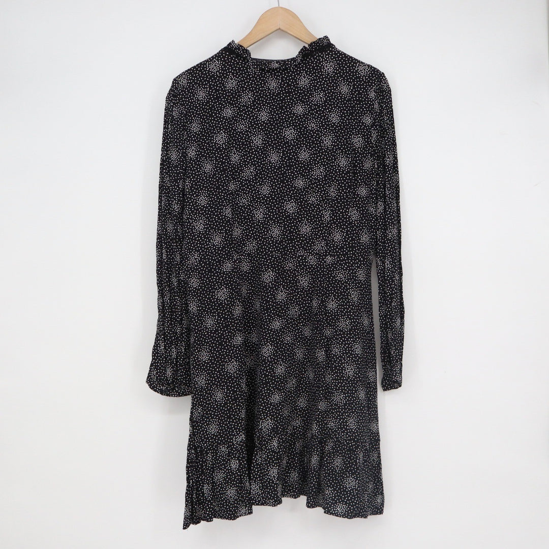 LOFT Womens Black White Polka Dot Ruffle Hem Shift Dress Size 8 Long Sleeve