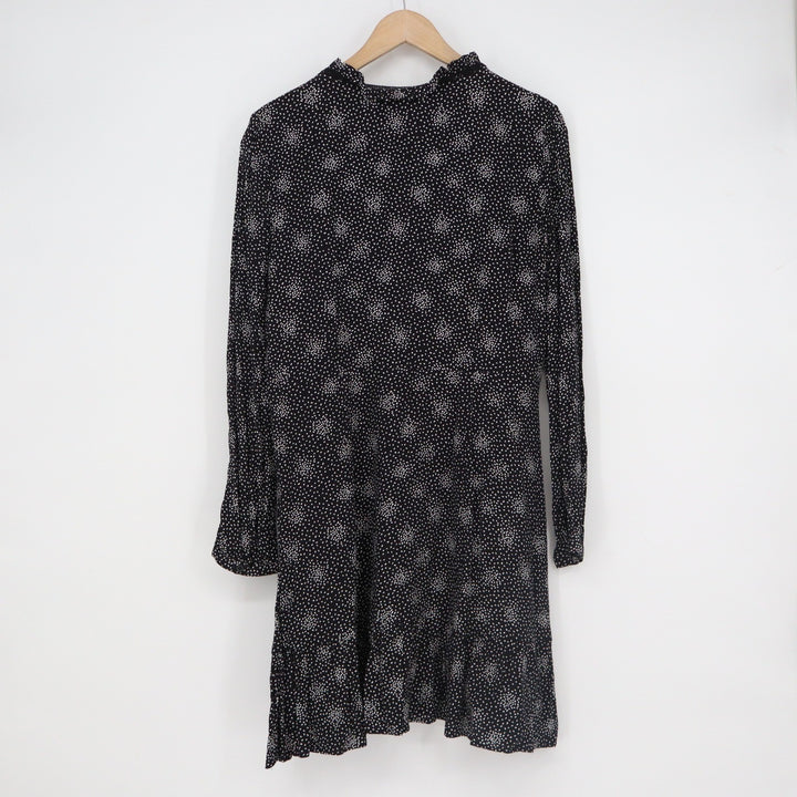 LOFT Womens Black White Polka Dot Ruffle Hem Shift Dress Size 8 Long Sleeve