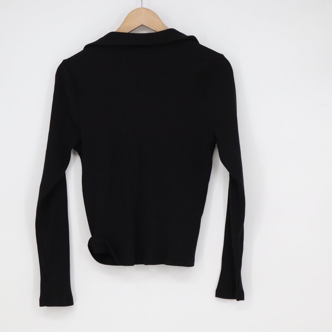 Old Navy Womens Black Ribbed Knit Button Front Polo Cardigan Sweater Large