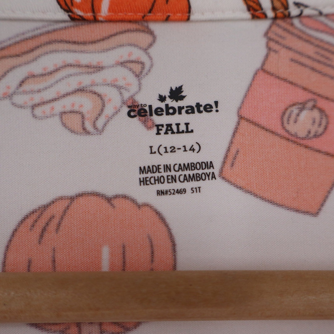 Way to Celebrate Fall Pumpkin Spice Latte Pajama Set Orange White Large 12-14