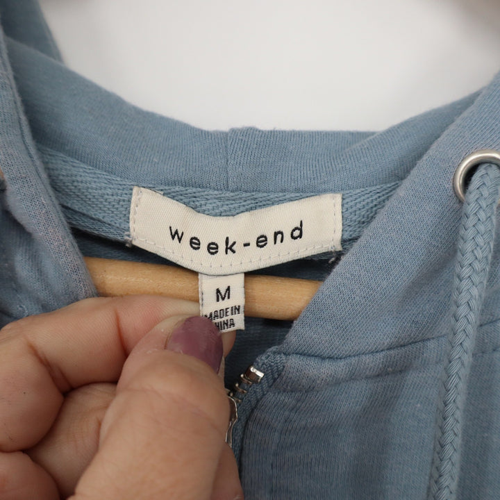 Week-end Womens Cropped Zip Up Hoodie Blue Long Sleeve WN8467 Medium