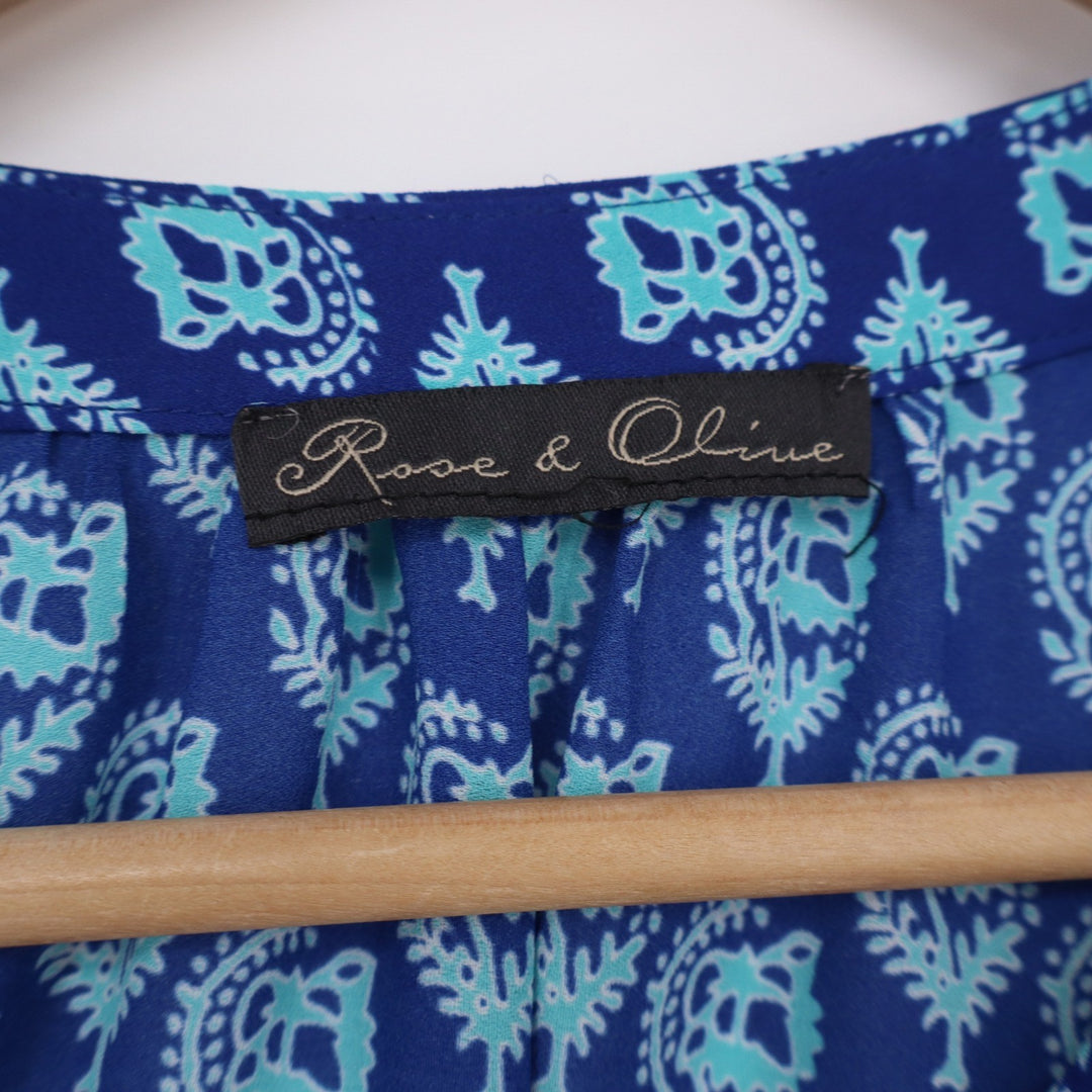 Rose & Olive Tank Top Womens L Paisley Blue Sleeveless Boho Excellent