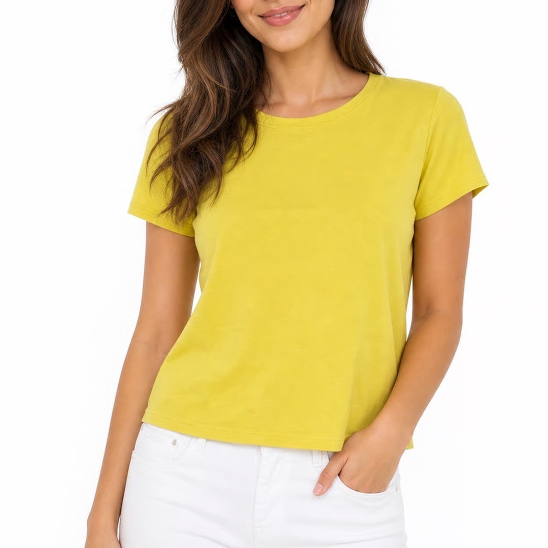 Old Navy Womens Yellow Short Sleeve Crew Neck Cotton Modal Blend Tee Size L