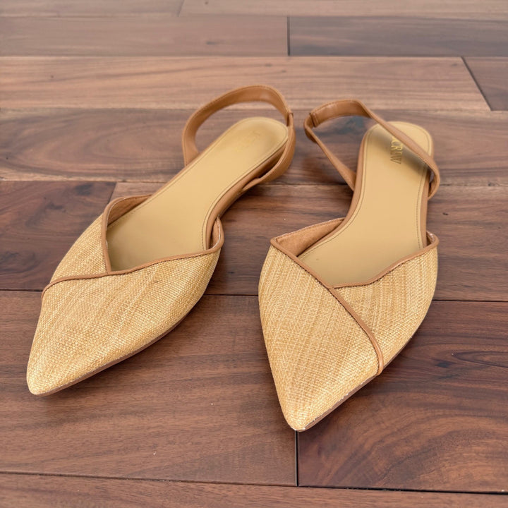 J.Crew Woven Straw Slingback Pointed Toe Flats Tan Women's Shoes Size 12
