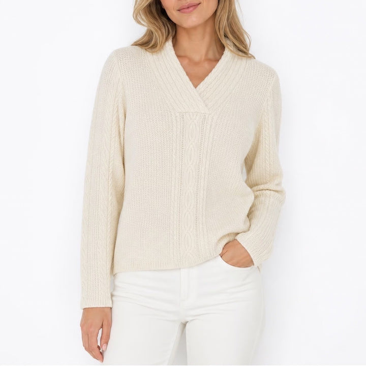 Nautica Womens Cream Cotton Shawl Collar Cable Knit Sweater Size M 10539