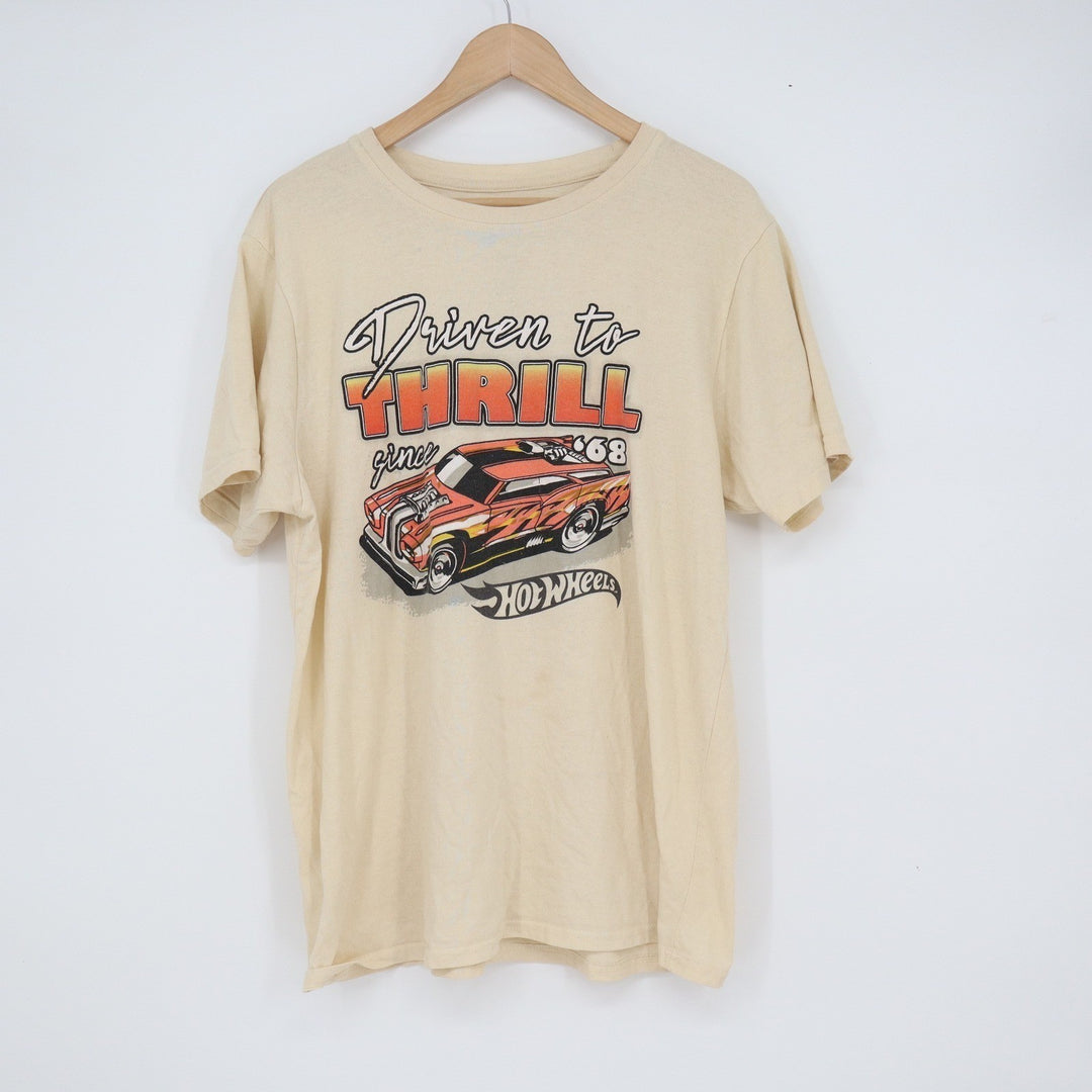 Hot Wheels Driven to Thrill Since 68 Graphic T-Shirt Cream Mens Large L