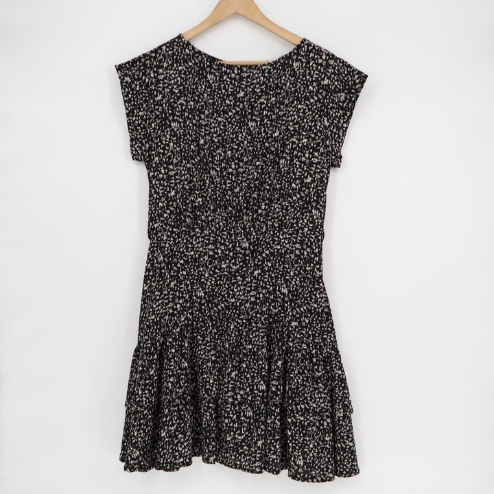 She + Sky Black Tan Abstract Print Tiered Ruffle Mini Dress Size M
