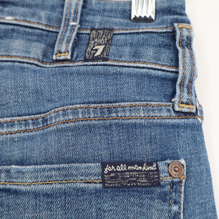 7 For All Mankind High Rise Skinny Jeans Blue Raw Hem Double Button Size 23