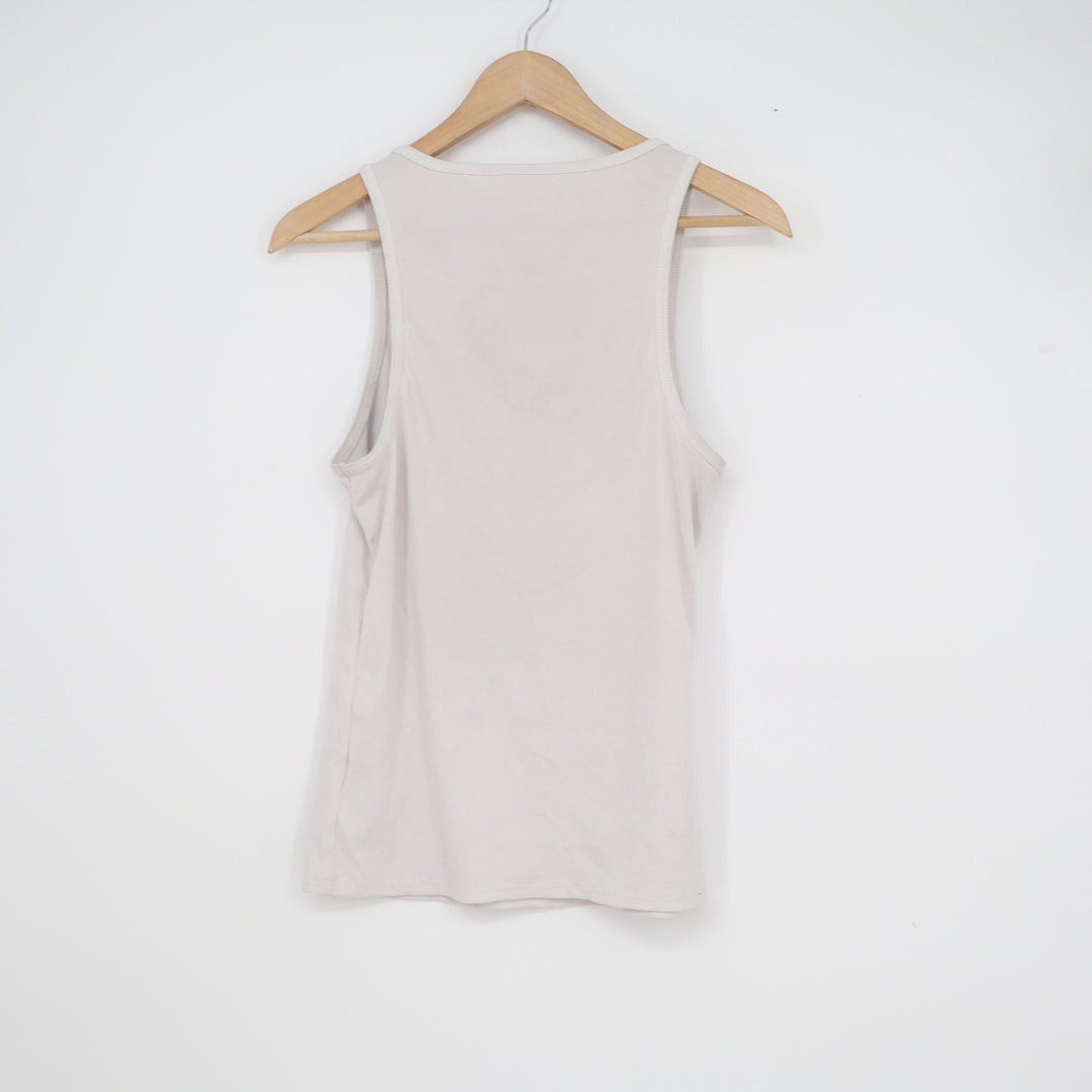 Juicy Couture Womens Ribbed Tank Top Cream Rhinestone Logo Y2K Size L