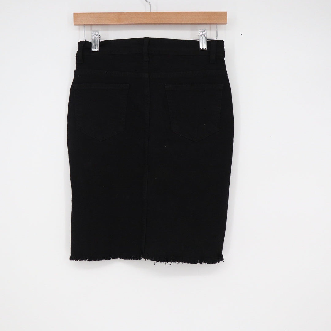 Unbranded Black Distressed Denim Pencil Skirt Raw Hem Size Medium