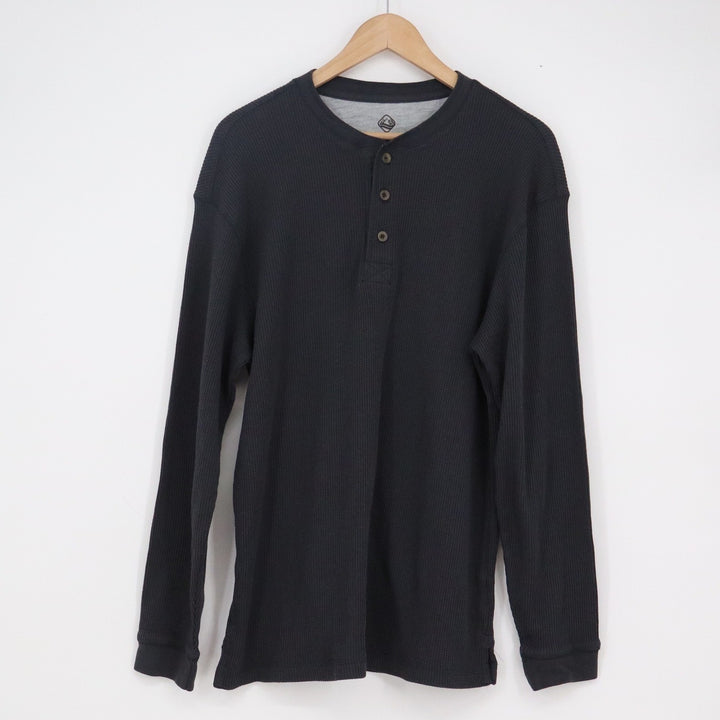 Alpine Lakes Mens XL Charcoal Grey Waffle Knit Long Sleeve Henley Shirt