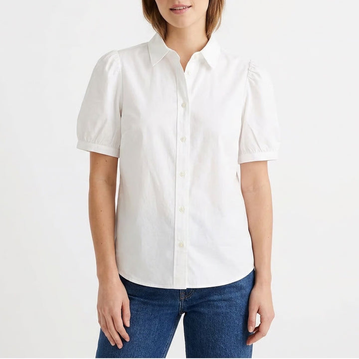 J.Crew Womens White Puff Short Sleeve Button Down Shirt Size M NEW