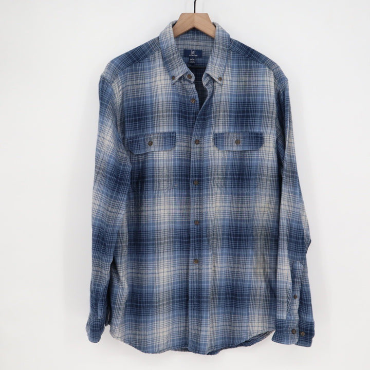 George Plaid Flannel Shirt Long Sleeve Button Down Blue Men's Size L