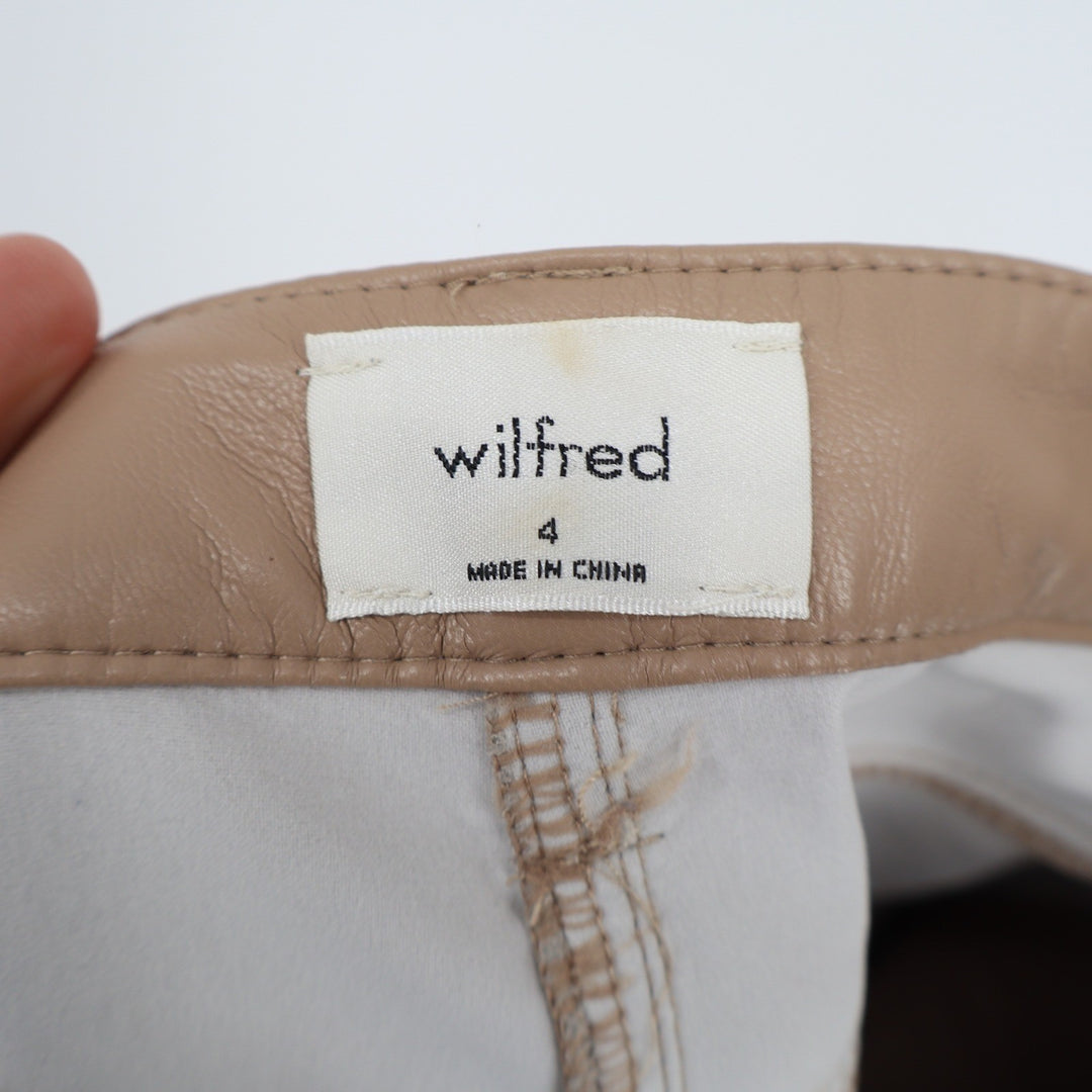 Wilfred Melina High Waisted Vegan Faux Leather Straight Leg Pants Beige Tan 4