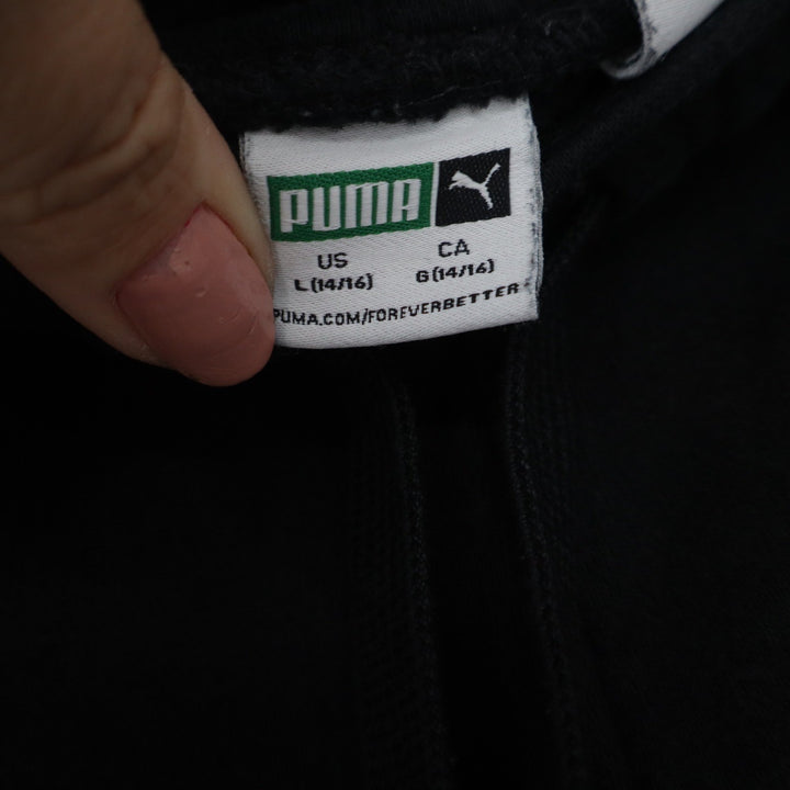 Puma Boys Black Fleece Joggers Tapered Sweatpants Embossed Logo Size L 14/16