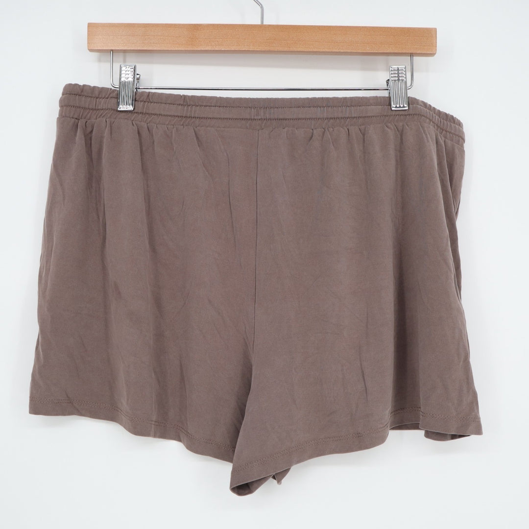 Sweat Shorts Womens Large Brown Stretch Drawstring Waist Low Rise Slash Pockets