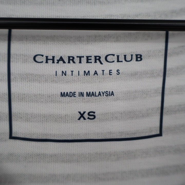 Charter Club Intimates Pajama Shirt Womens XS Gray White Striped Button Front