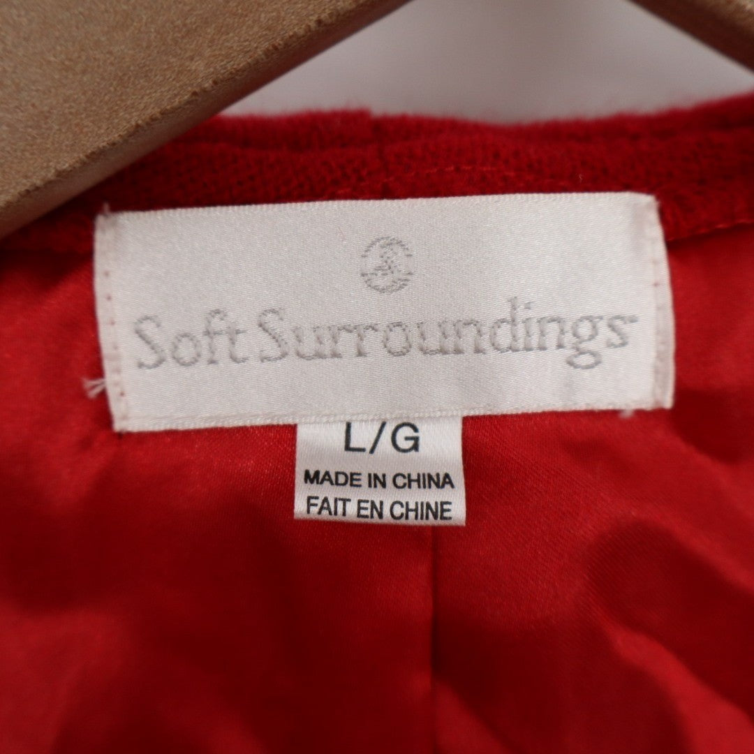 Soft Surroundings Cardigan Sweater Womens L Red Wool Layered Ruffle Open Front