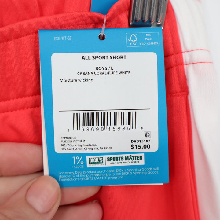 DSG Boys All Sport Short Cabana Coral White Moisture Wicking L 14-16