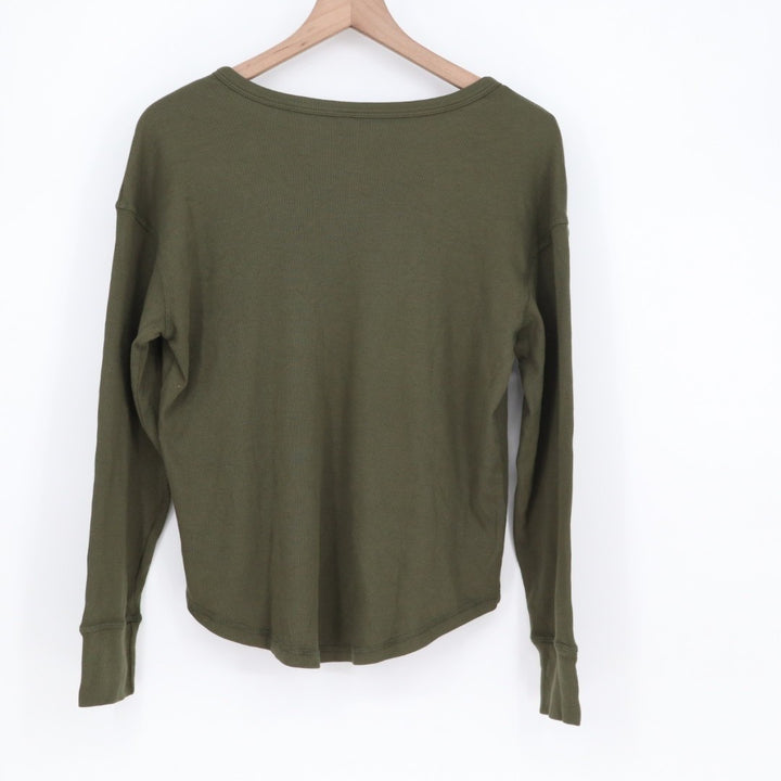 American Giant Luxe Rib V Notch Tee Shirt Womens Medium Olive Green Relaxed Fit